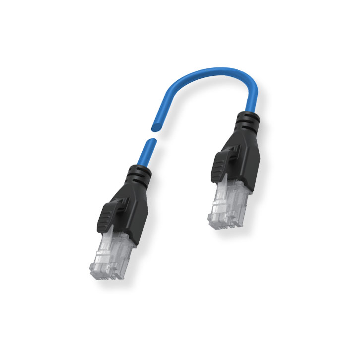 RJ45公頭直型轉RJ45公頭直型、雙端預鑄TPE柔性電纜、帶屏蔽、藍色護套、0C4441-XXX 